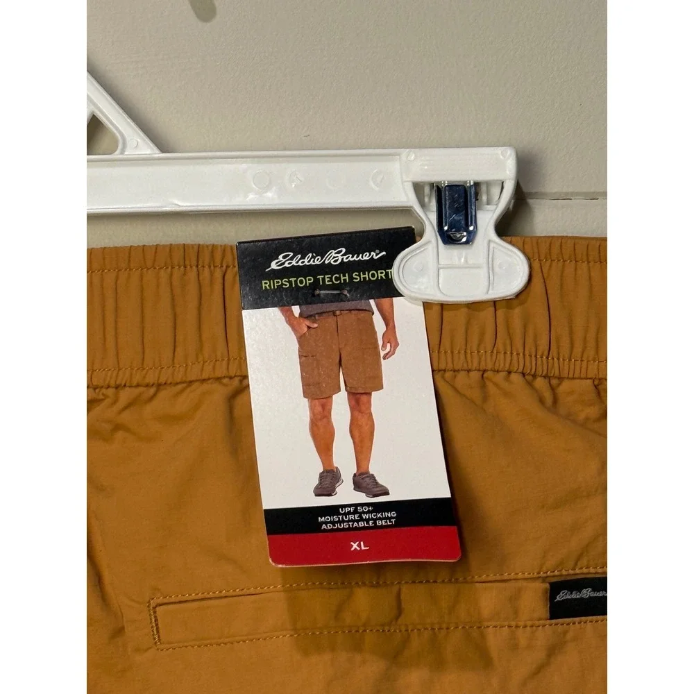 New! Eddie Bauer Ripstop Tech Shorts Mens XL Brown Sugar UPF 50 Moisture Wicking